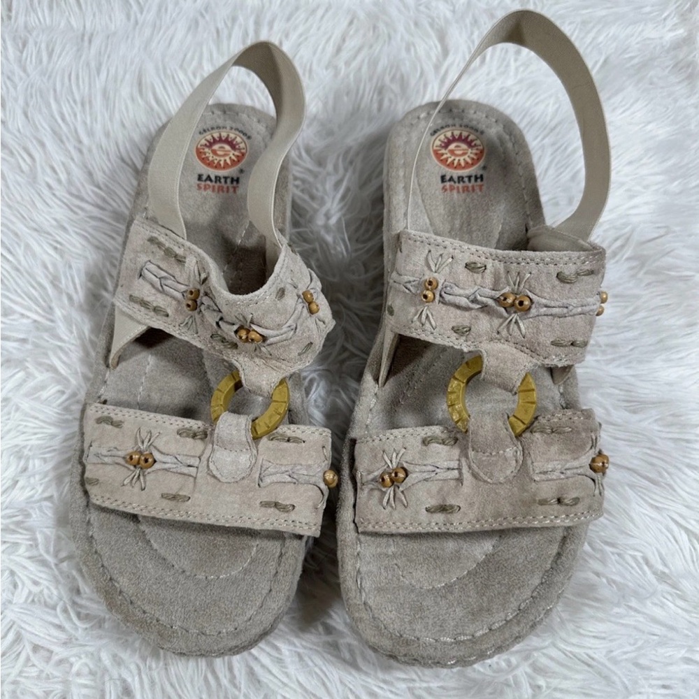 Earth Spirit Gelron 2000 Women's Sandals Size 11 Opal Beaded Leather Heel Strap